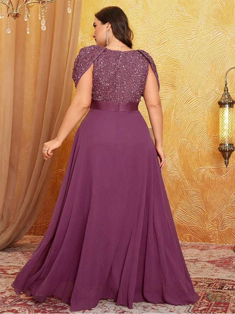 AVP PASSION – Robe de Soirée Col V à Manches Bouffantes