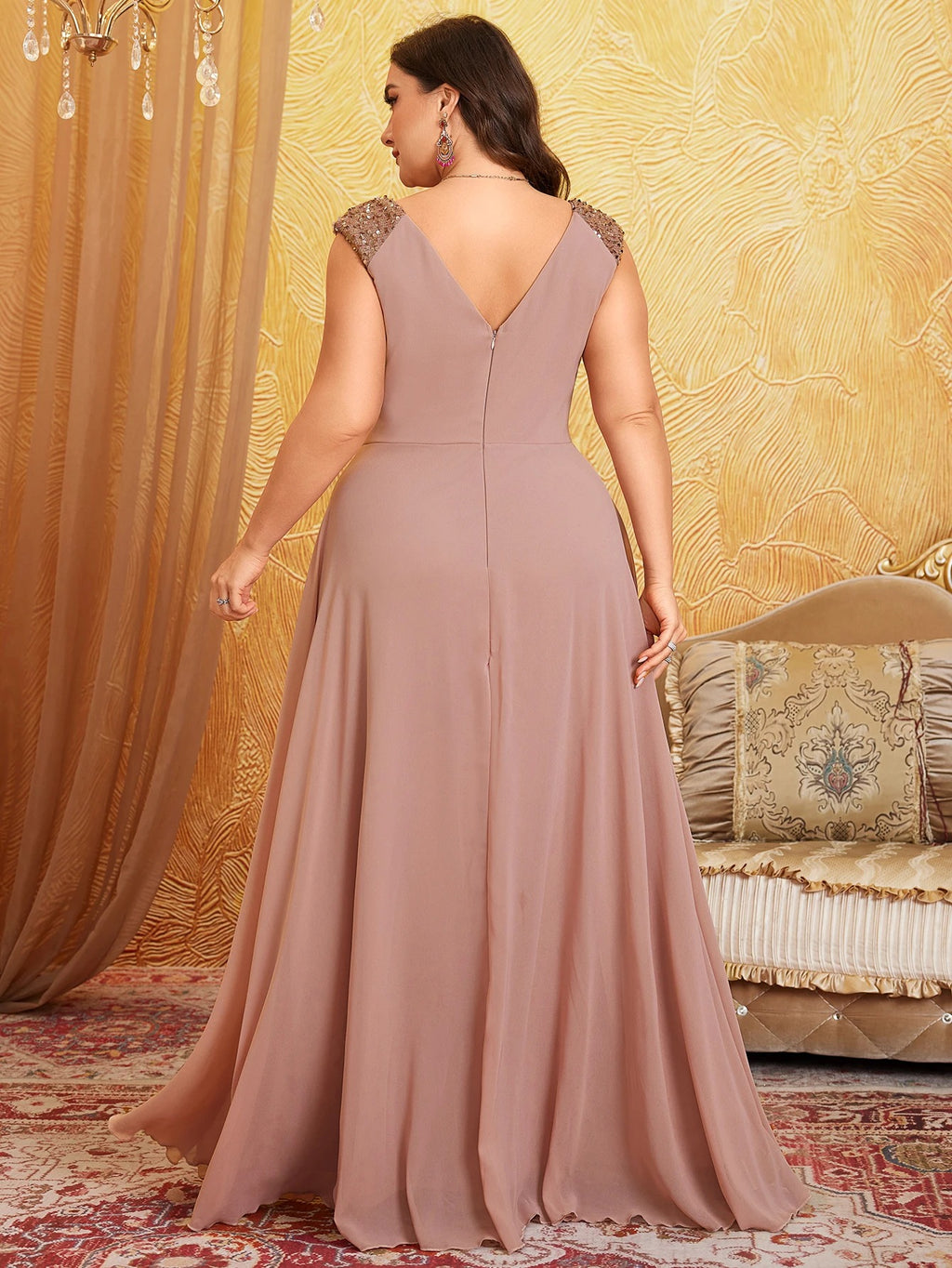 AVP PASSION – Robe Longue Col V Pailletée en Mousseline