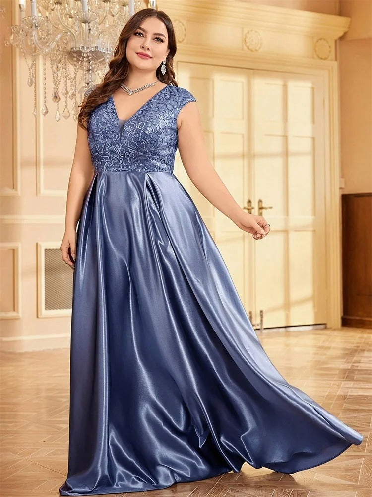 AVP PASSION – Robe de Soirée Satin Doré Pailletée