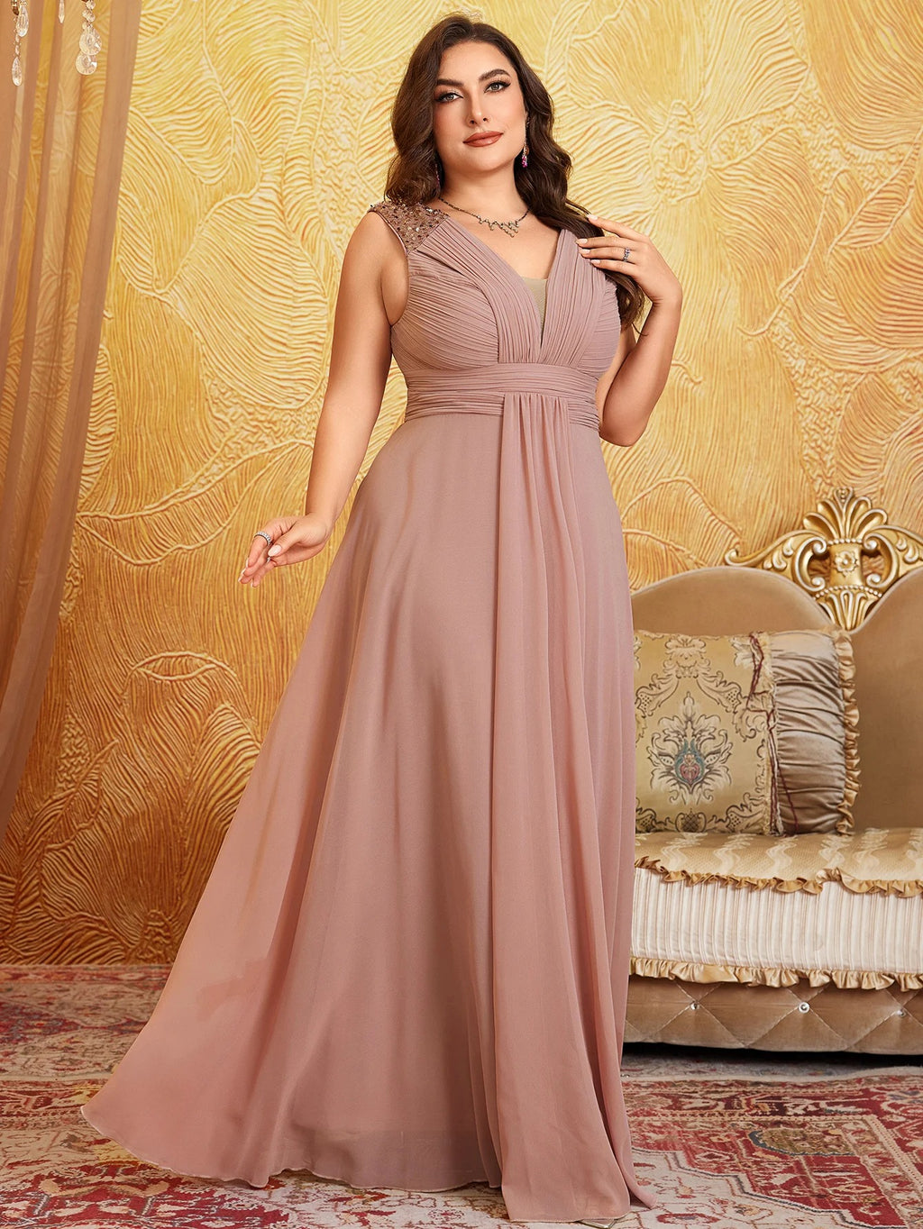 AVP PASSION – Robe Longue Col V Pailletée en Mousseline